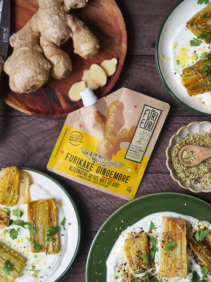 Condiment japonais furikake gingembre sur poireaux miso 