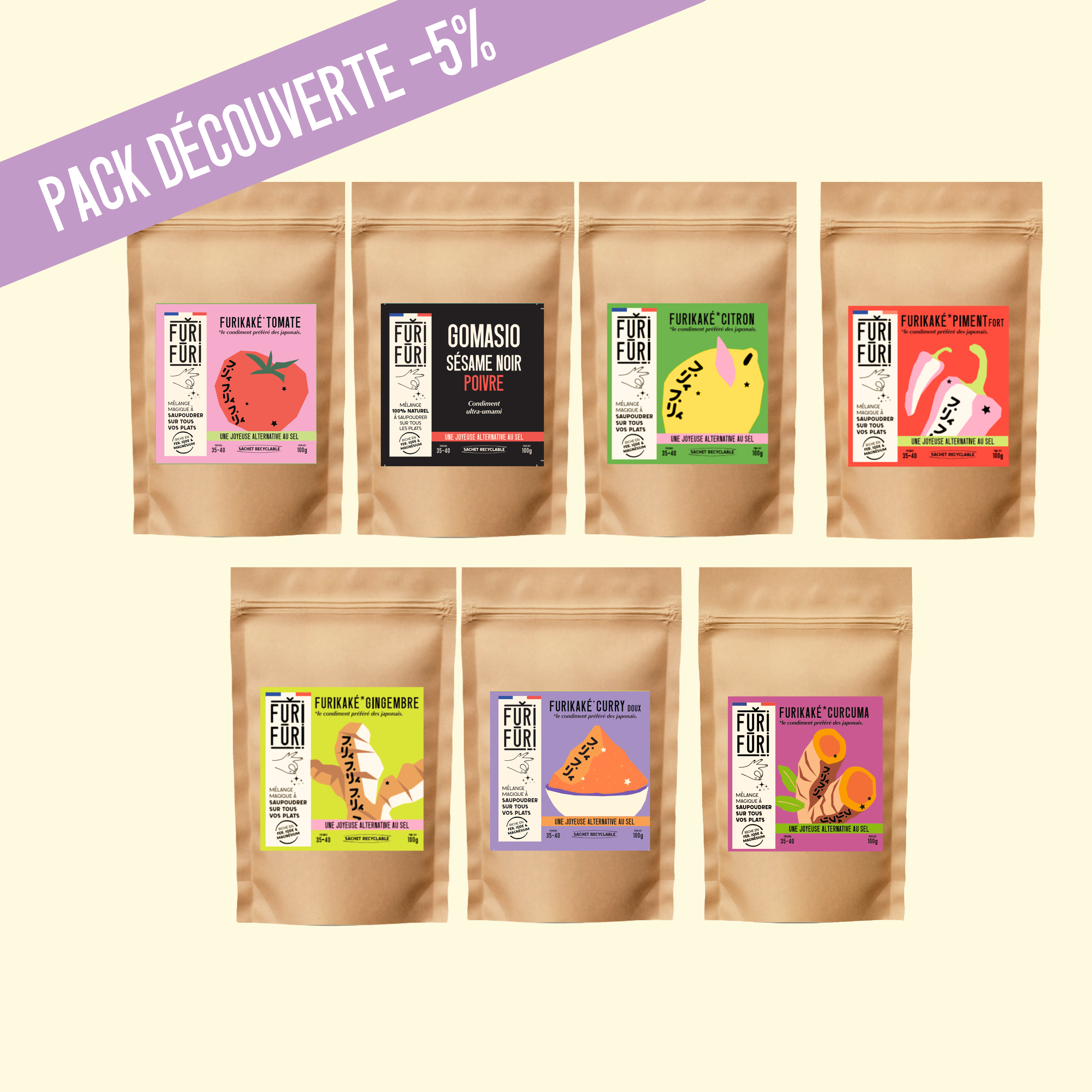 DÉCOUVERTE 7 ECO-RECHARGES FURIKAKE - Alternative au sel - Condiment sésame & algues